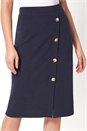Navy  Button Detail Knitted Pencil Skirt, Image 1 of 5