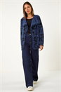 Denim Blue Textured Fringe Collar Detail Cardigan, Image 4 of 5
