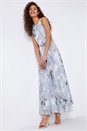 Grey Floral Pleated Chiffon Maxi Dress, Image 4 of 5