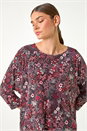 Red Textured Ditsy Floral Stretch Top, Image 4 of 5