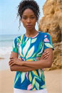 Green Floral Print Stretch Top, Image 2 of 4