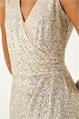 Silver Sequin Side Twist Wrap Maxi Dress, Image 5 of 5