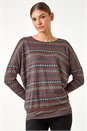 Navy Heart Print Drop Shoulder Stretch Top, Image 1 of 5