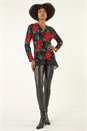Red Floral Print V-Neck Chiffon Top, Image 2 of 5