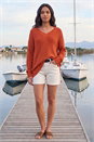 Rust Ribbed V-Neck Boyfriend Jumper, Image 1 of 4