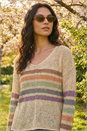 Beige Stripe V-Neck Knit Jumper, Image 4 of 4