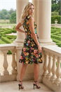 Black Floral Print Gathered Stretch Midi Dress, Image 3 of 4