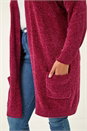 Red Curve Textured Chenille Knit Cardigan, Image 6 of 7