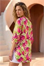 Green Floral Print Button V-Neck Top, Image 2 of 4