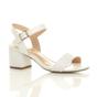 White AJVANI White Mid Block Heel Strappy Sandals, Image 1 of 6
