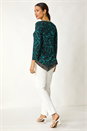 Teal Linear Print Chiffon Hem Stretch Top, Image 3 of 5