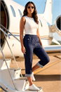 Navy Contrast Detail Cropped Stretch Trouser, Image 1 of 4