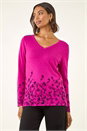 Magenta Embellished Floral Print Knit Jumper , Image 4 of 5