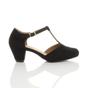 Black Mid Heel Comfort T-Bar Brogue 2 Part Heels, Image 2 of 6