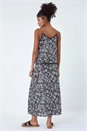 Black Ditsy Floral Lace Trim V-Neck Top, Image 3 of 5