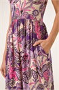 Purple Paisley Print Stretch Midi Dress, Image 5 of 5