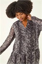 Dark Grey Snake Print V-Neck Tunic Top, Image 1 of 5