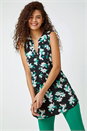Green Sleeveless V-Neck Floral Print Smock Top, Image 1 of 5