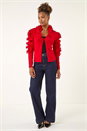 Red Ruffle Contrast Knit Cardigan, Image 2 of 5