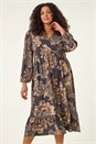 Brown Curve Floral Print Midi Dress, Image 2 of 5