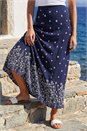 Navy Floral Border Print Stretch Skirt, Image 1 of 4