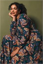 Teal Curve Floral Print Shirred Midi Dress, Image 7 of 7