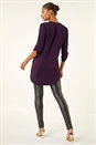 Purple Longline Buttoned Notch Neck Top, Image 3 of 5