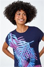 Navy  Foil Leaf Print T-Shirt, Image 1 of 5