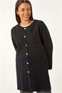 Black Collarless Contrast Button Knit Jacket, Image 1 of 6