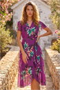MAGENTA Floral Print Wrap Dress, Image 2 of 4