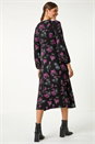 Purple Floral Empire Waist Midi Dress, Image 3 of 5