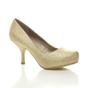 Gold Mid High Heel Glitter Court Shoes, Image 1 of 8