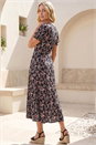 Black Rose Print Ruched Midi Dress, Image 2 of 4