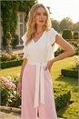Light Pink Colour Block V-Neck Stretch Jumpsuit , Image 2 of 4