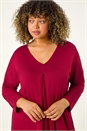 Maroon Curve V-Neck Pleat Tunic Top, Image 4 of 5