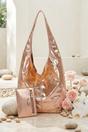 Rose Gold Rose Gold Metallic Slouch Shoulder Bag & Mini Pouch – Lucie, Image 1 of 2
