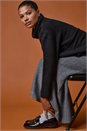 Grey Knitted Elastic Waist A Line Midi Skirt, Image 7 of 7