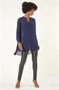 Navy  V-Neck Pleated Back Blouse, Image 2 of 5
