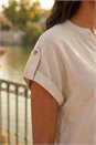Beige Pleated Notch Neck Top, Image 4 of 4