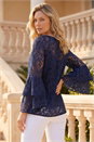 Blue Tie Neck Lace Detail Top, Image 3 of 4
