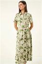 Green Leaf Print Belted Shirt Dress, Image 4 of 5