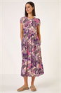 Purple Paisley Print Stretch Midi Dress, Image 2 of 5