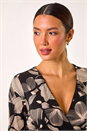 Black Floral Print Wrap Front Stretch Dress , Image 4 of 5