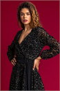 Black Leopard Print Shimmer Lace Wrap Skater Dress, Image 5 of 5