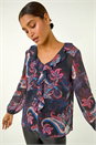 Purple Paisley Print Frill Top, Image 3 of 6