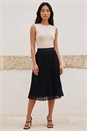Black Petite Pleated Elastic Waist Midi Skirt, Image 2 of 4
