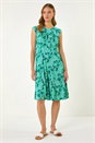 Aqua Ditsy Floral Keyhole Twist Dress, Image 2 of 5