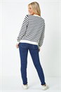 Navy  Petite Stripe Print Pocket Cardigan, Image 3 of 7