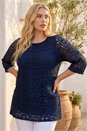 Navy Curve Lace Front Stretch Top, Image 1 of 4