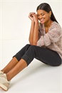 Black Slim Leg Turn Up Stretch Jeans, Image 1 of 5